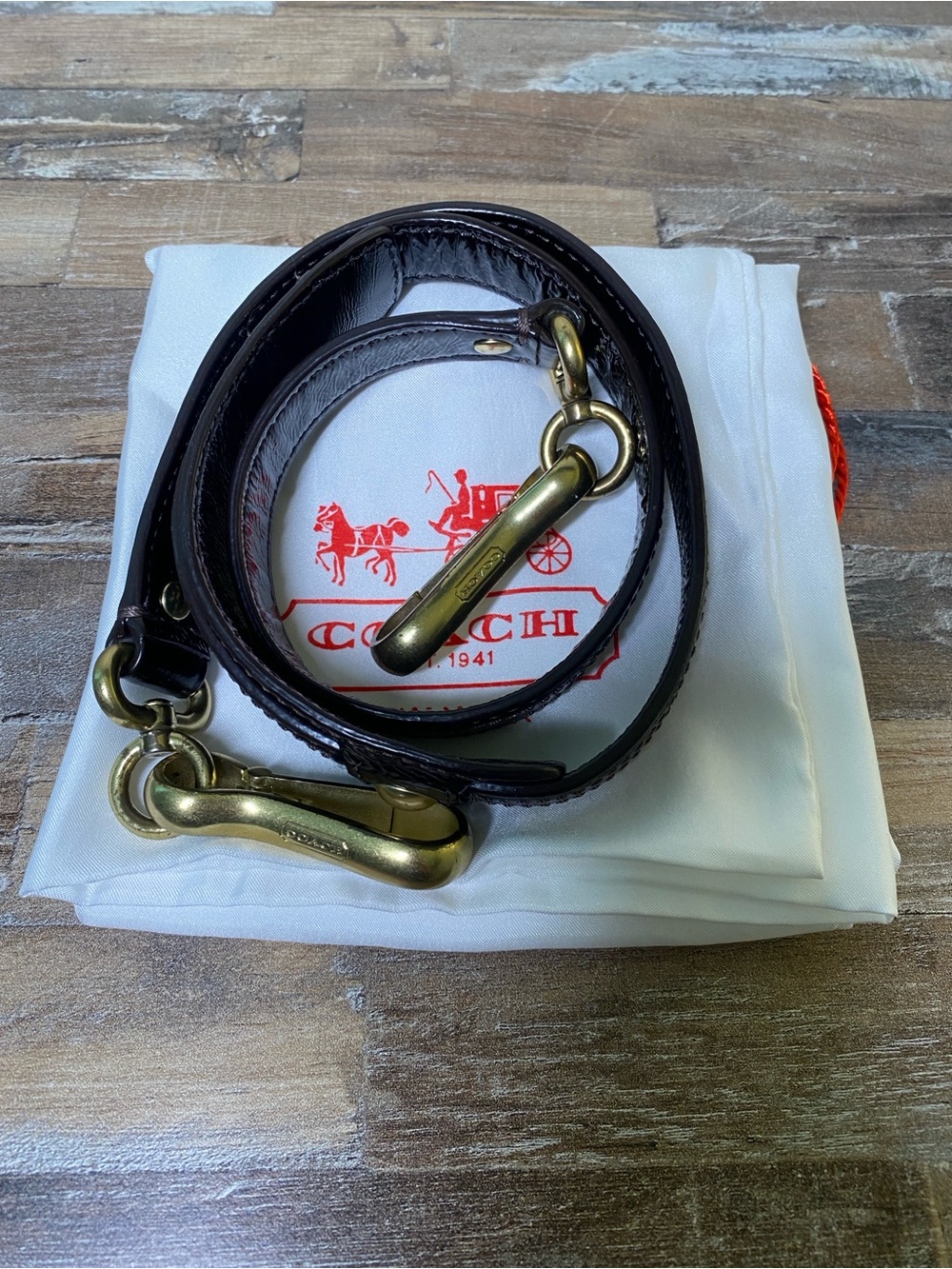 COACH Dark Brown Patent Leather Brass Hardware Replacement Strap